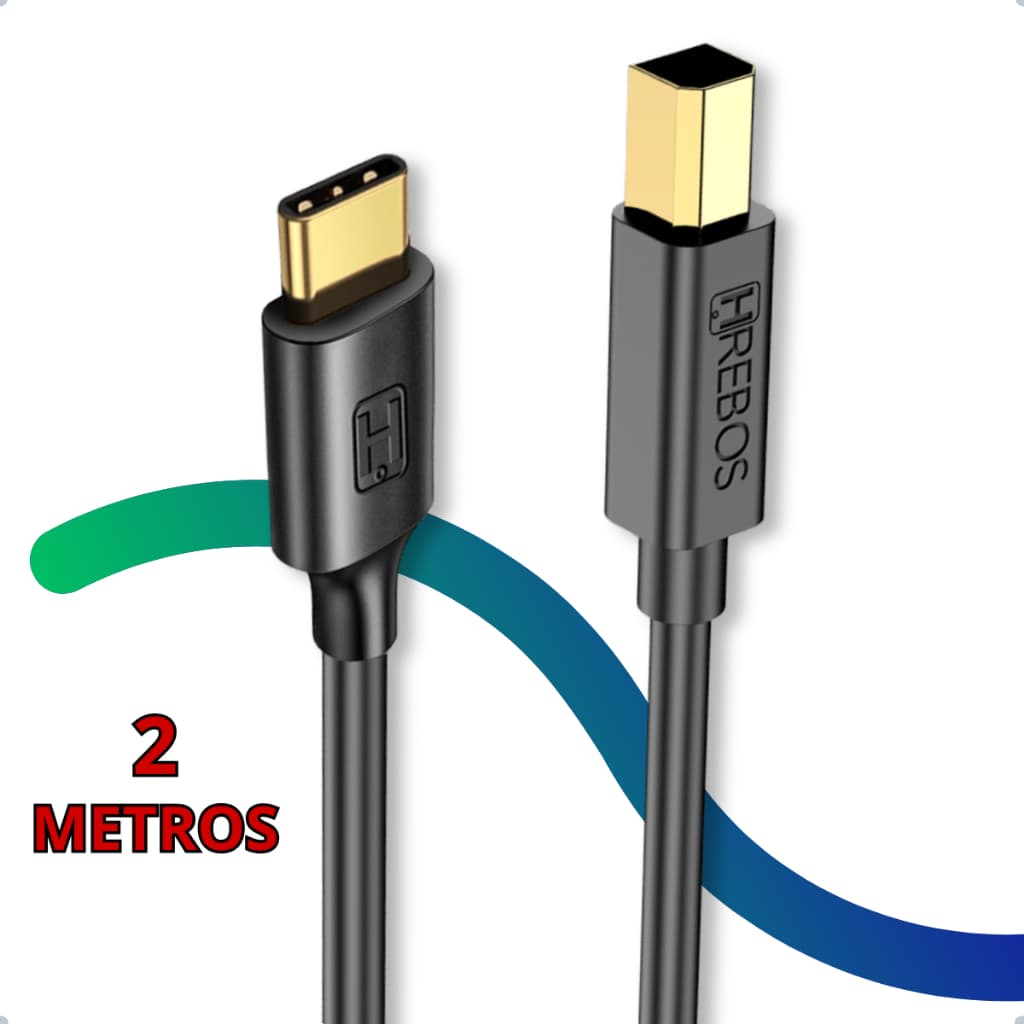 Cabo para Impressora Tipo-C x USB-B - 2 Metros Padrão Universal Multifuncional Scanner Tipo C