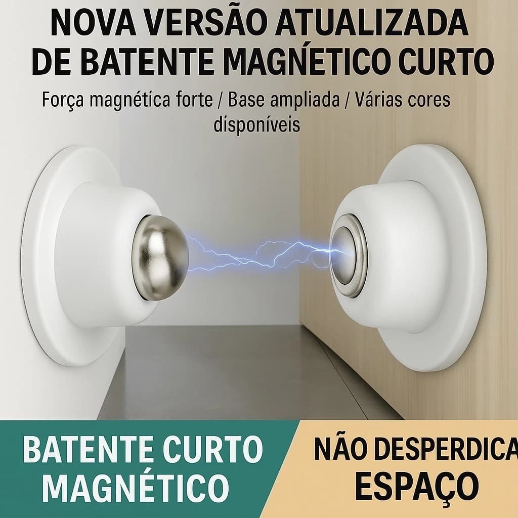 Prendedor Magnético de Porta Adesivo Inox Fixador Trava Batedor Porta Sem Furo