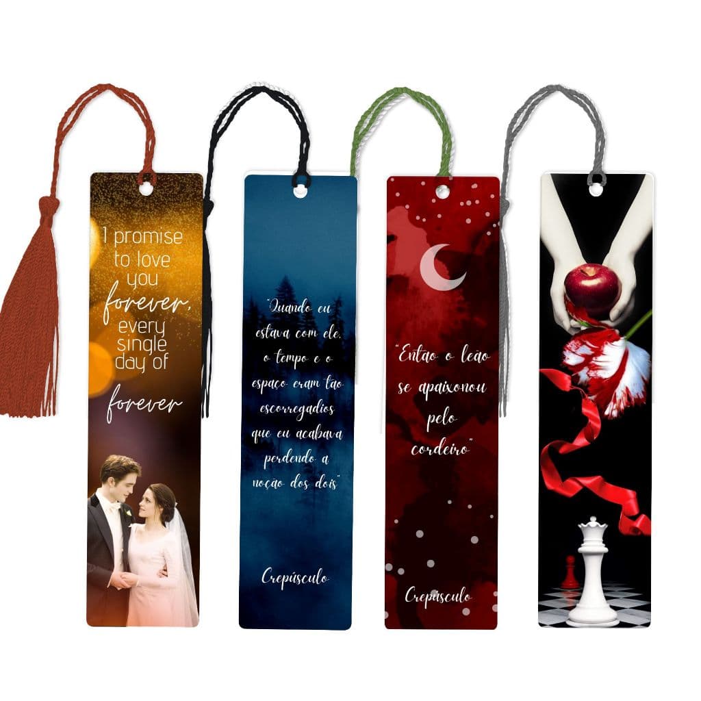 Kit 4 Marcadores de página Crepúsculo Plastificados com tassel