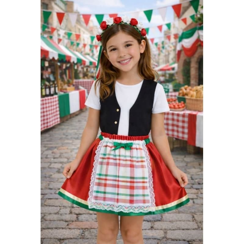 Italiana Fantasia Infantil Saia Avental e Tiara Festa a Fantasia