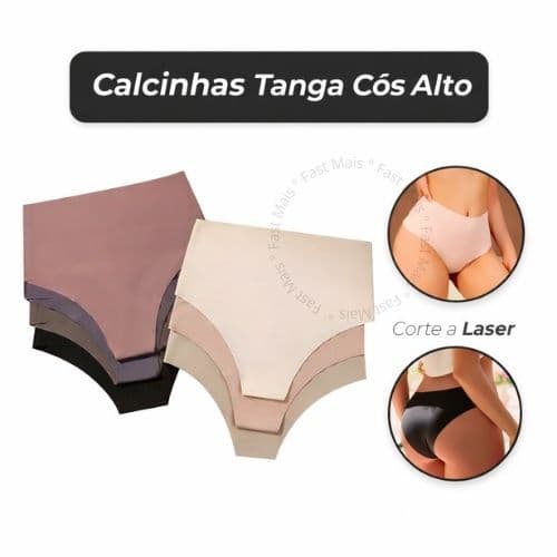 Kit 5/3 Calcinhas Cos Alto Modeladora Sem Costura Corte Laser