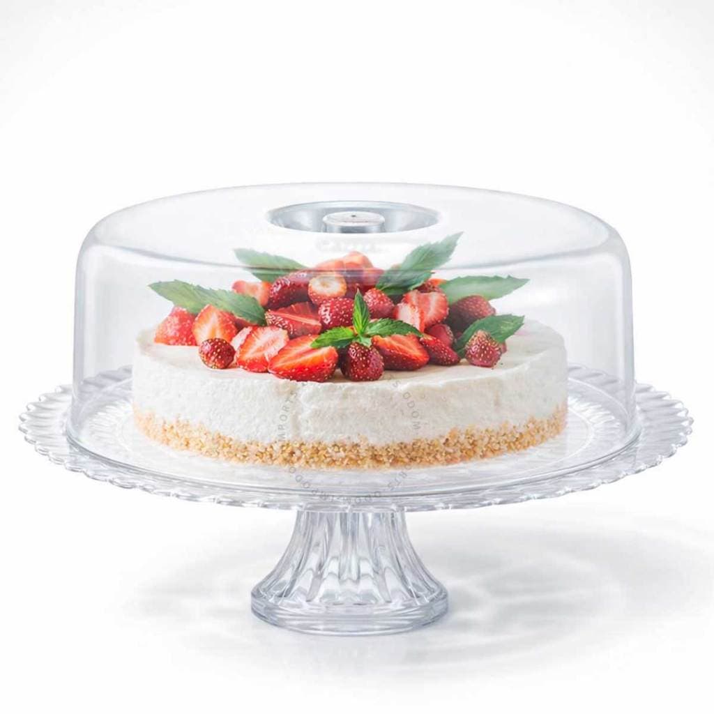 Boleira de Vidro Pé Tampa Acrílica Diamond  Premium Suporte Bolo Tortas Sobremesas Prato