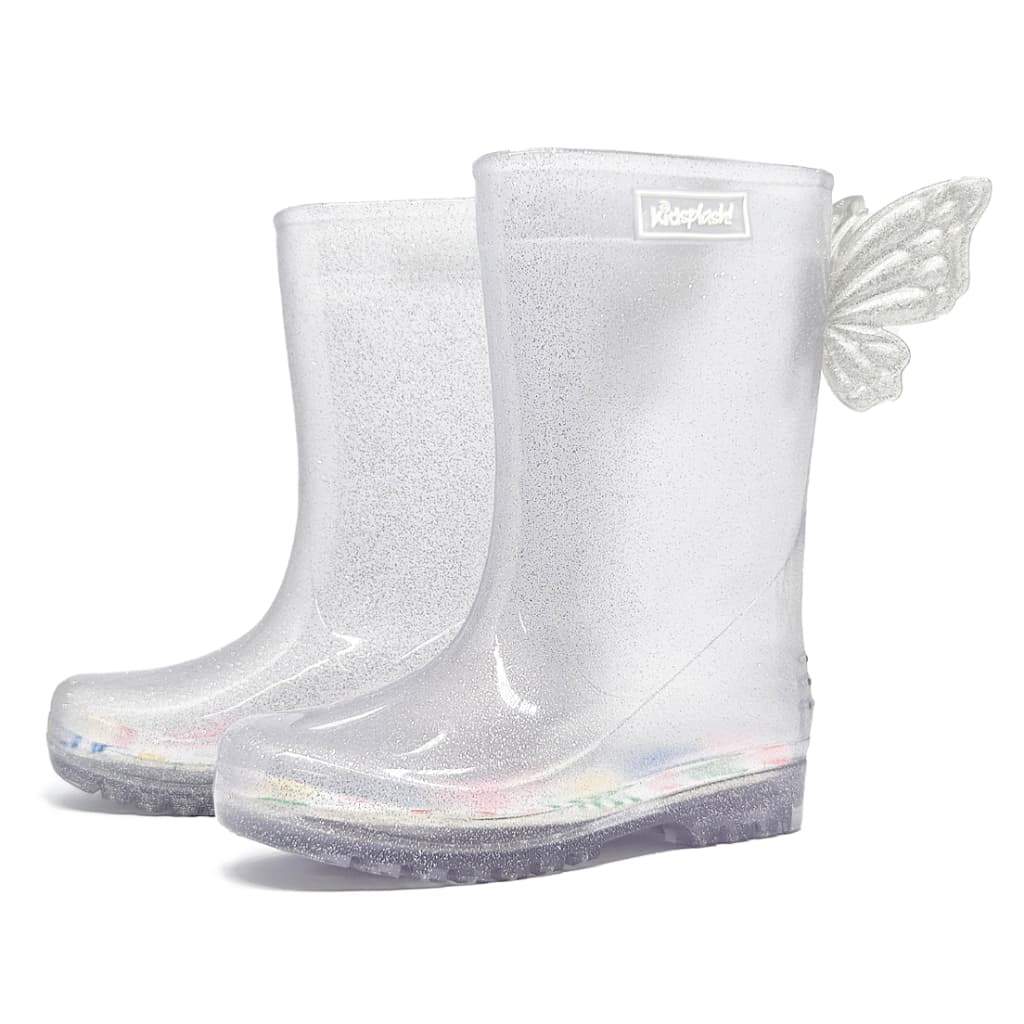 Bota Galocha Slim KidSplash! Glitter Prata Borboleta Transparente