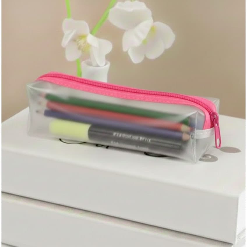 Estojo escolar simples traslucido trasparente lindo