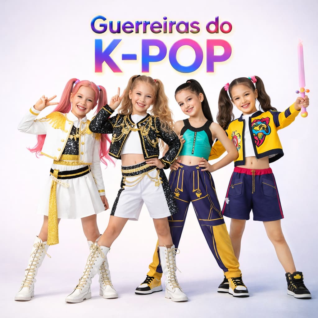 Fantasia Infantil Guerreiras do K-POP Completa Cosplay Menina Alta Qualidade Pronta Entrega
