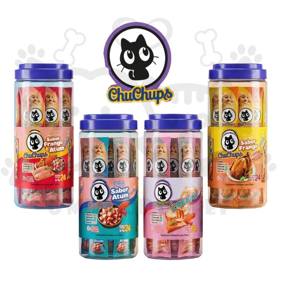 Petisco Para Gatos ChuChups Cream Pote Sabores com 24 Tubos de 15g  Tipo Churu Truly