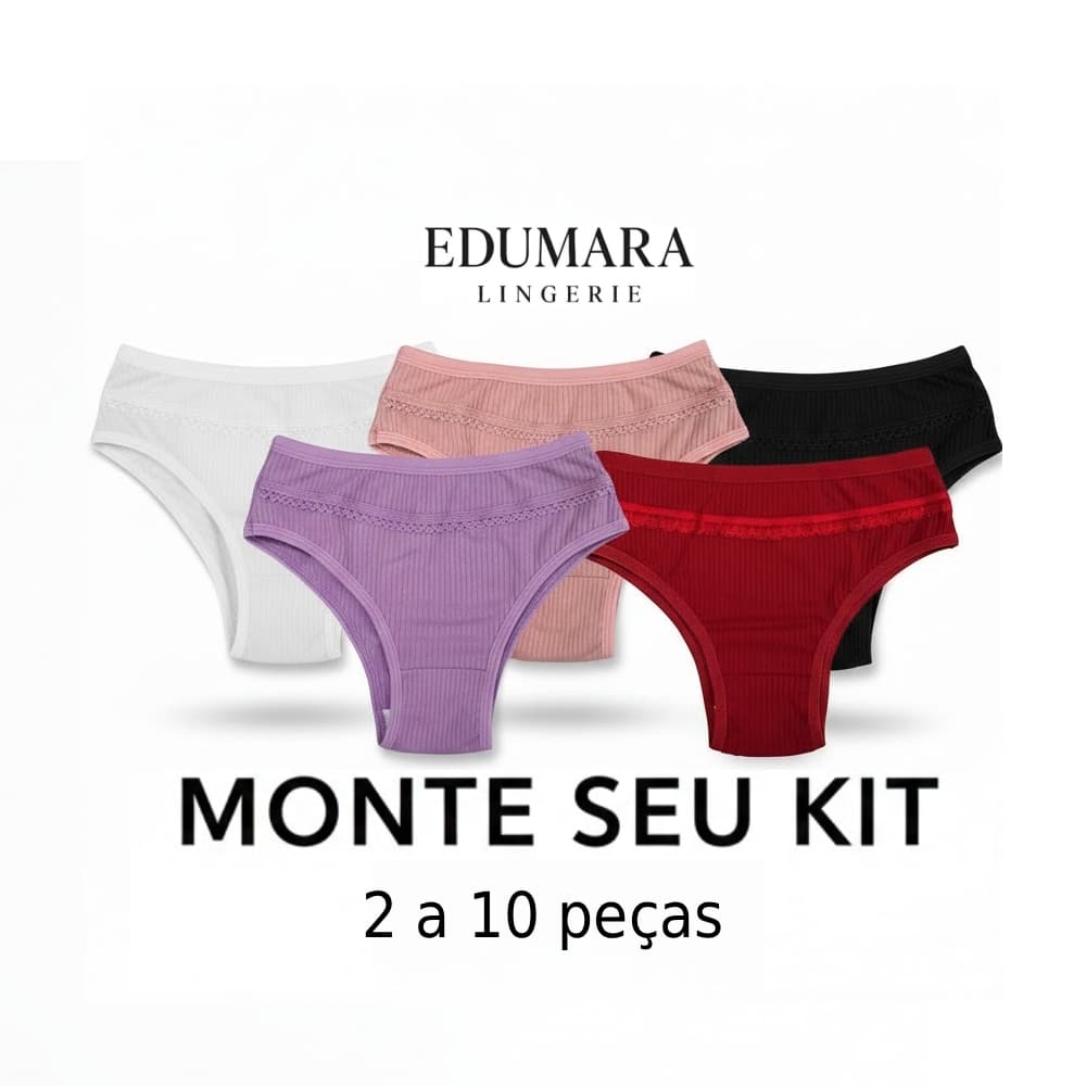 Kit Calcinha Infantil Canelada com Forro em Algodão para Meninas de 6 a 12 Anos
