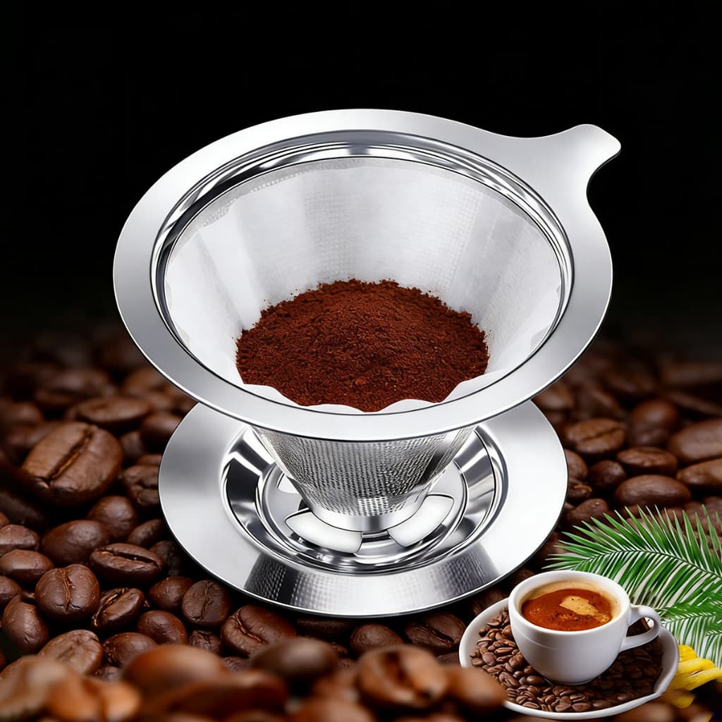 Filtro de café de aço inoxidável com base reutilizável funil de filtro de café para preparar um café mais encorpado