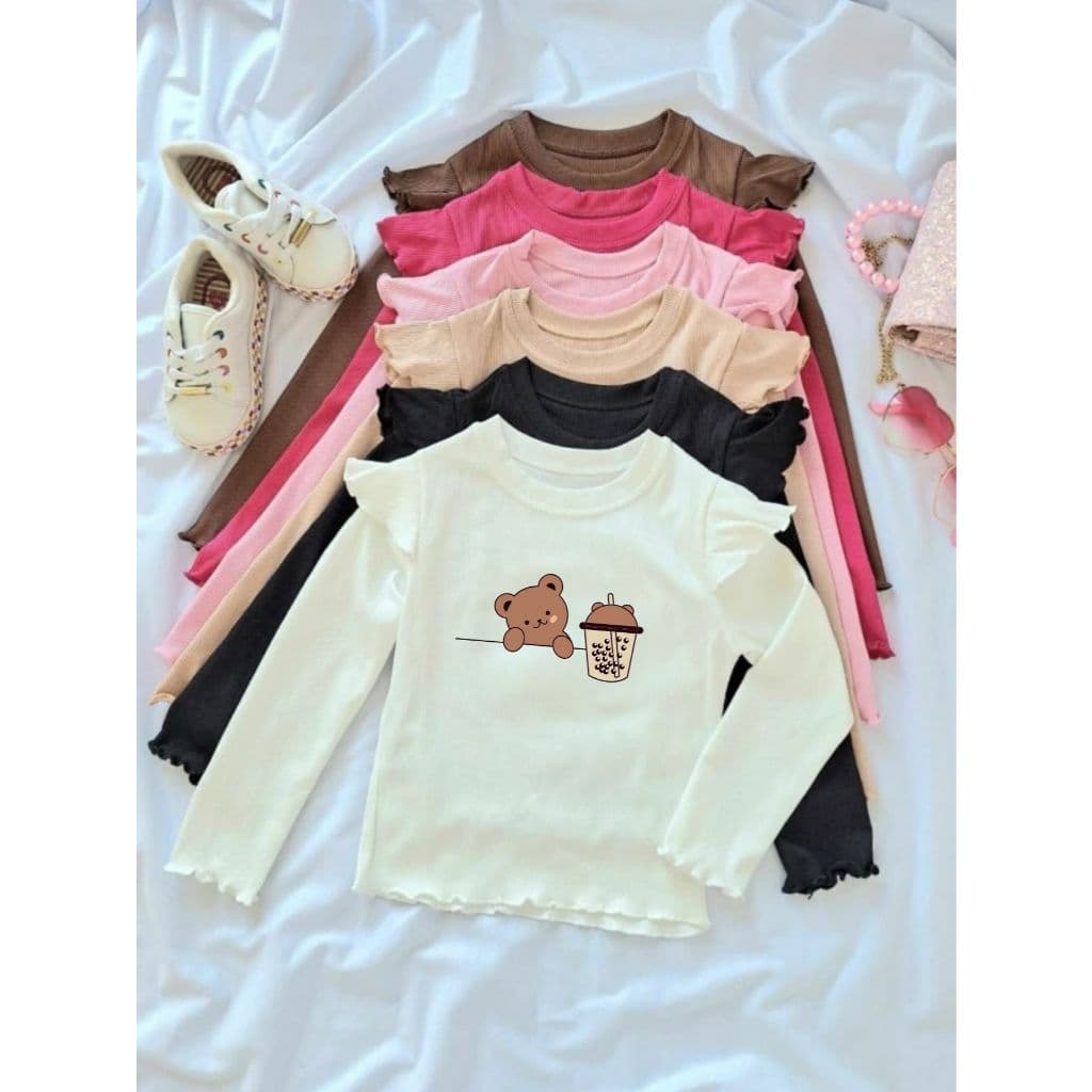 Blusa Infantil Urso Suco Menina Manga Longa Inverno Canelado Ribana DTF03