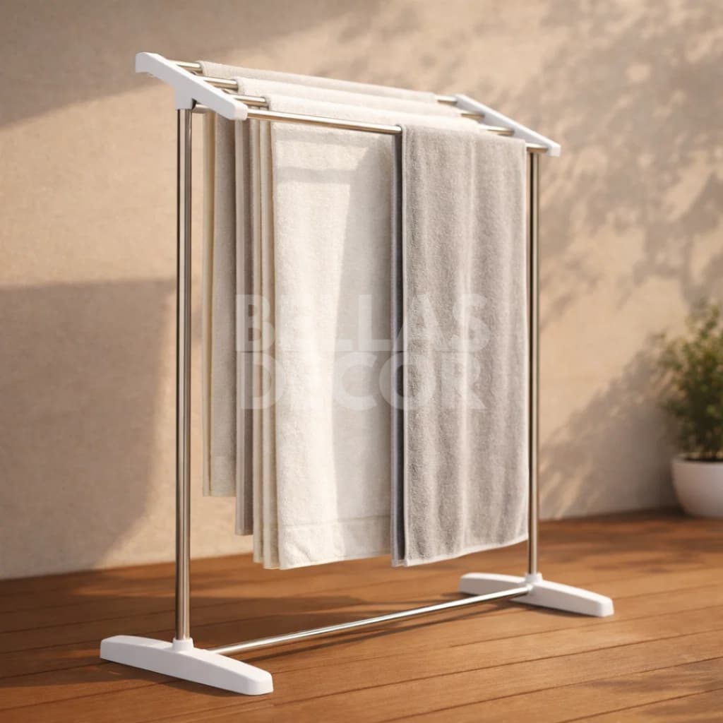 Varal de Chão em Ferro com 5 Barras, Estrutura Estável e Pés em Plástico Resistente