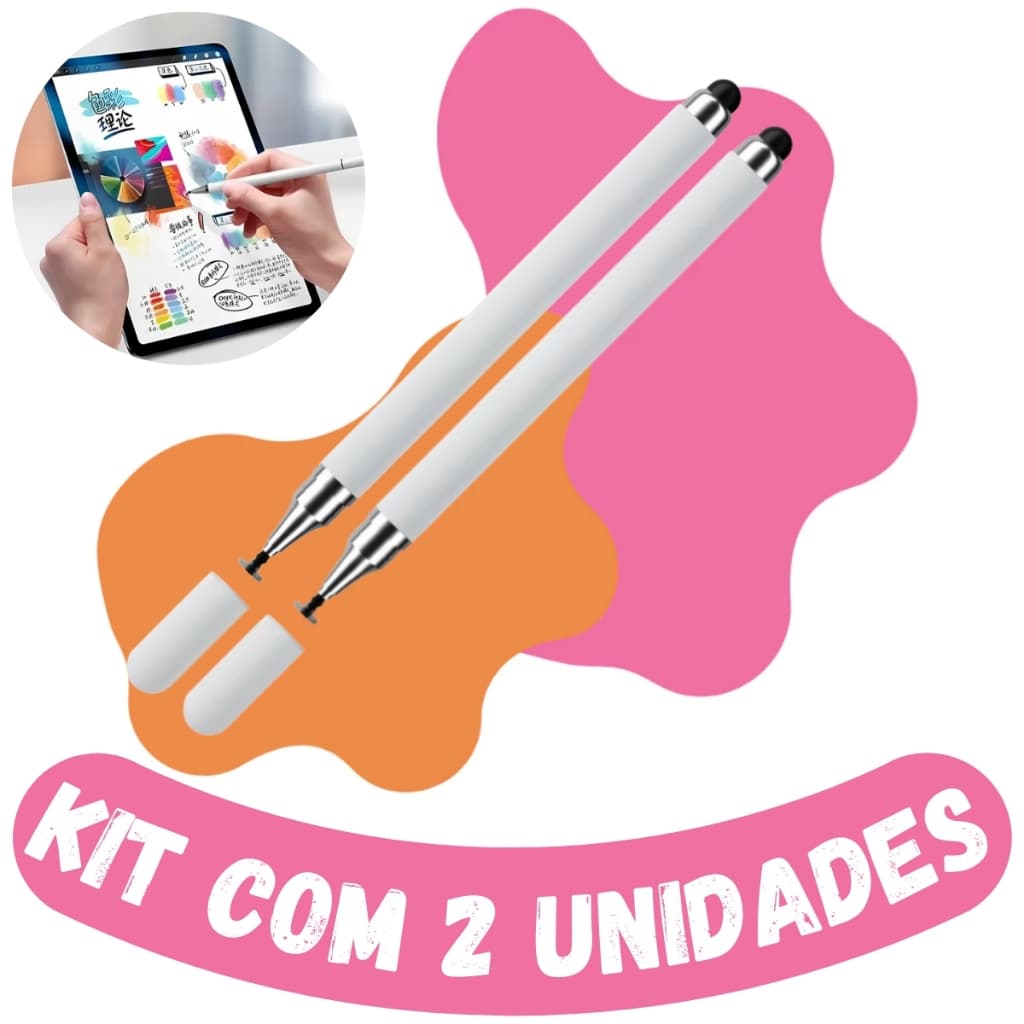 KIT 2 Caneta Touch Screen Para Celular, Tablet, iPad, Laptops , iPhone Android Ponta Fina Desenho
