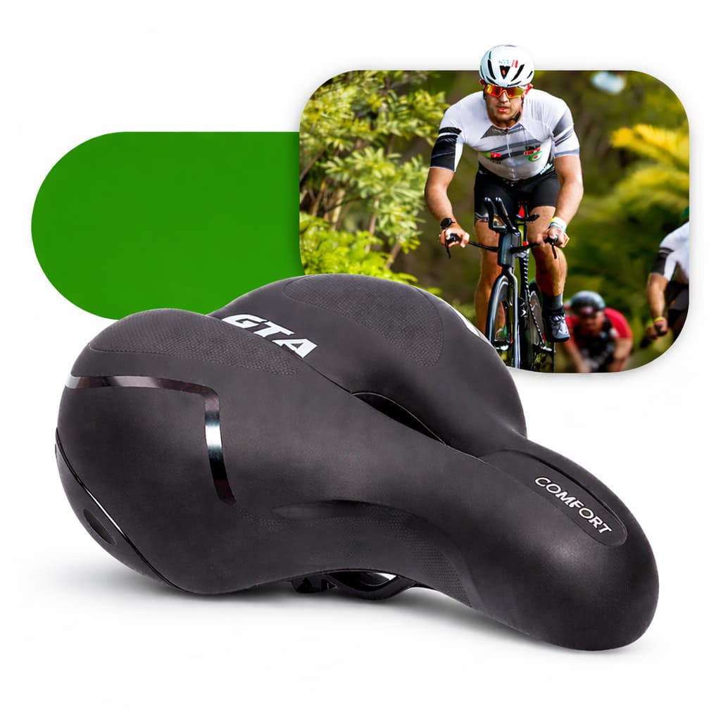 Banco Selim Gel Plus 2 Molas GTA Largo Com Fita Refletiva Segurança Bicicleta Bike Mtb