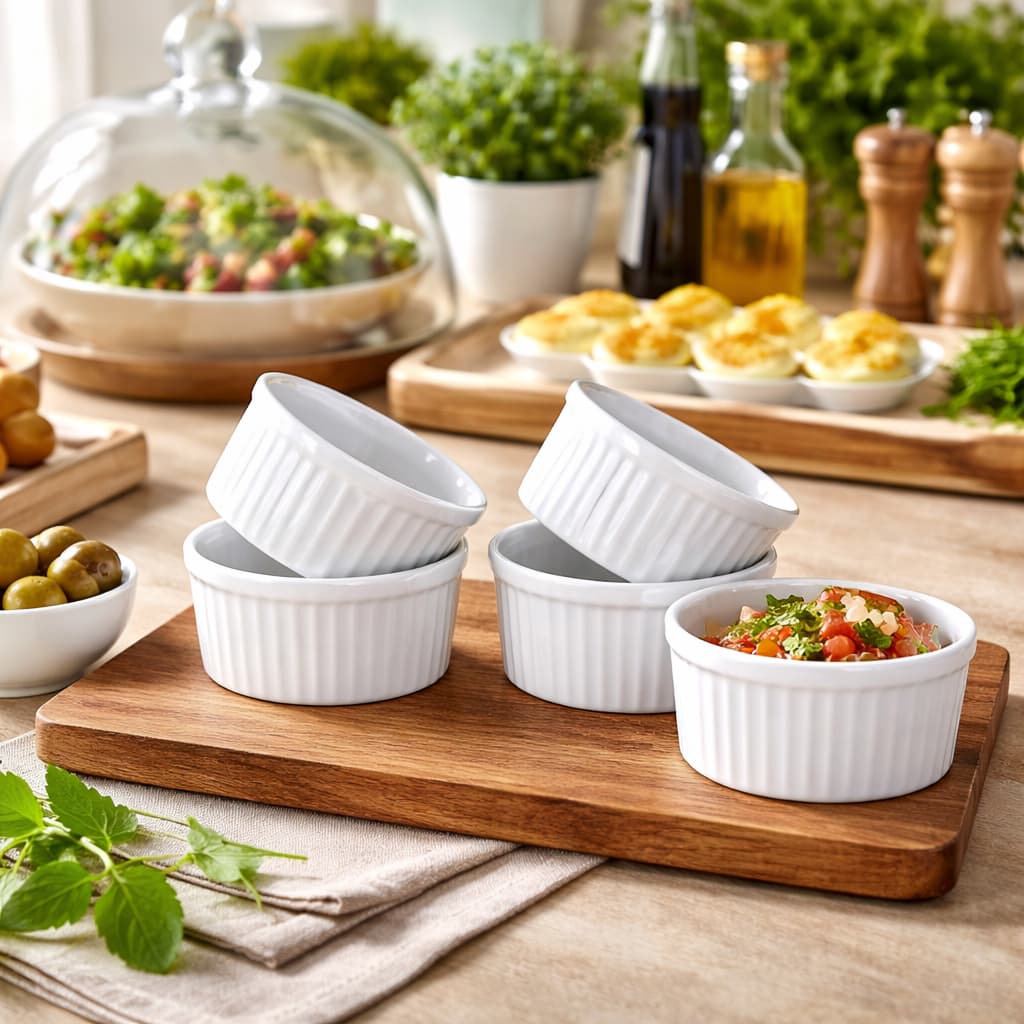 Kit 4 Ramequim Porcelana 135ml Molheira Cozinha Buffet Restaurante Ramekin Canelado Porta Pate Molho