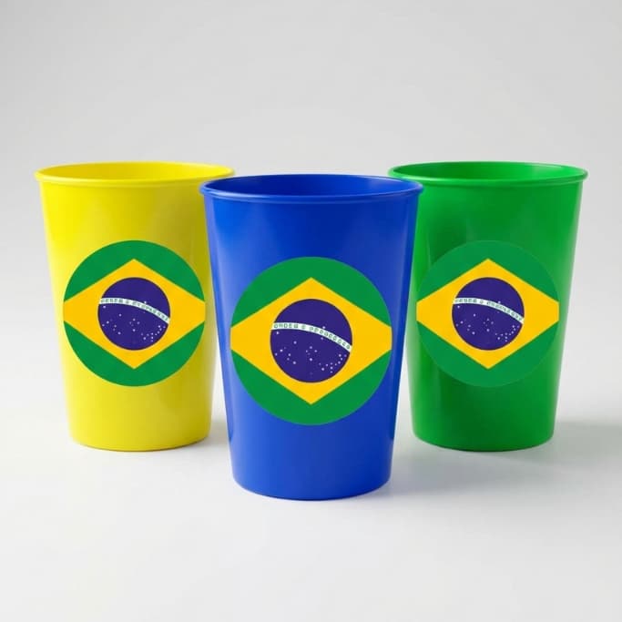 KIT 20-30-50 COPOS DE PLÁSTICO 380ML REUTILIZÁVEL E RESISTENTE COM BANDEIRA DO BRASIL COPA DO MUNDO