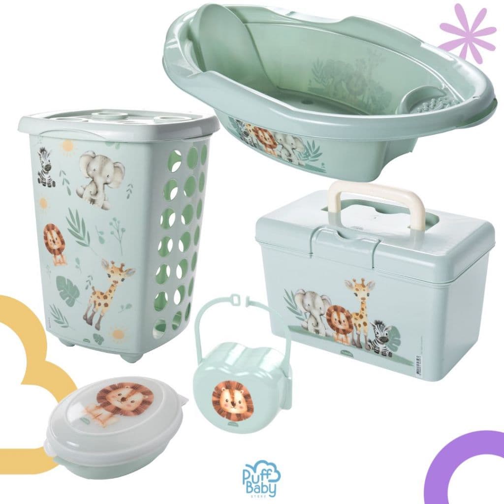 Conjunto banheira de bebê banho cesto de roupa organizadores saboneteira