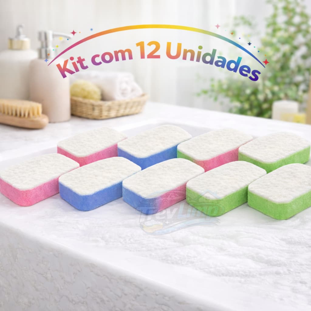 Bucha de Banho Corporal Esfoliante Dupla Face Macia Limpeza e Renovação da Pele - 12 Unidades