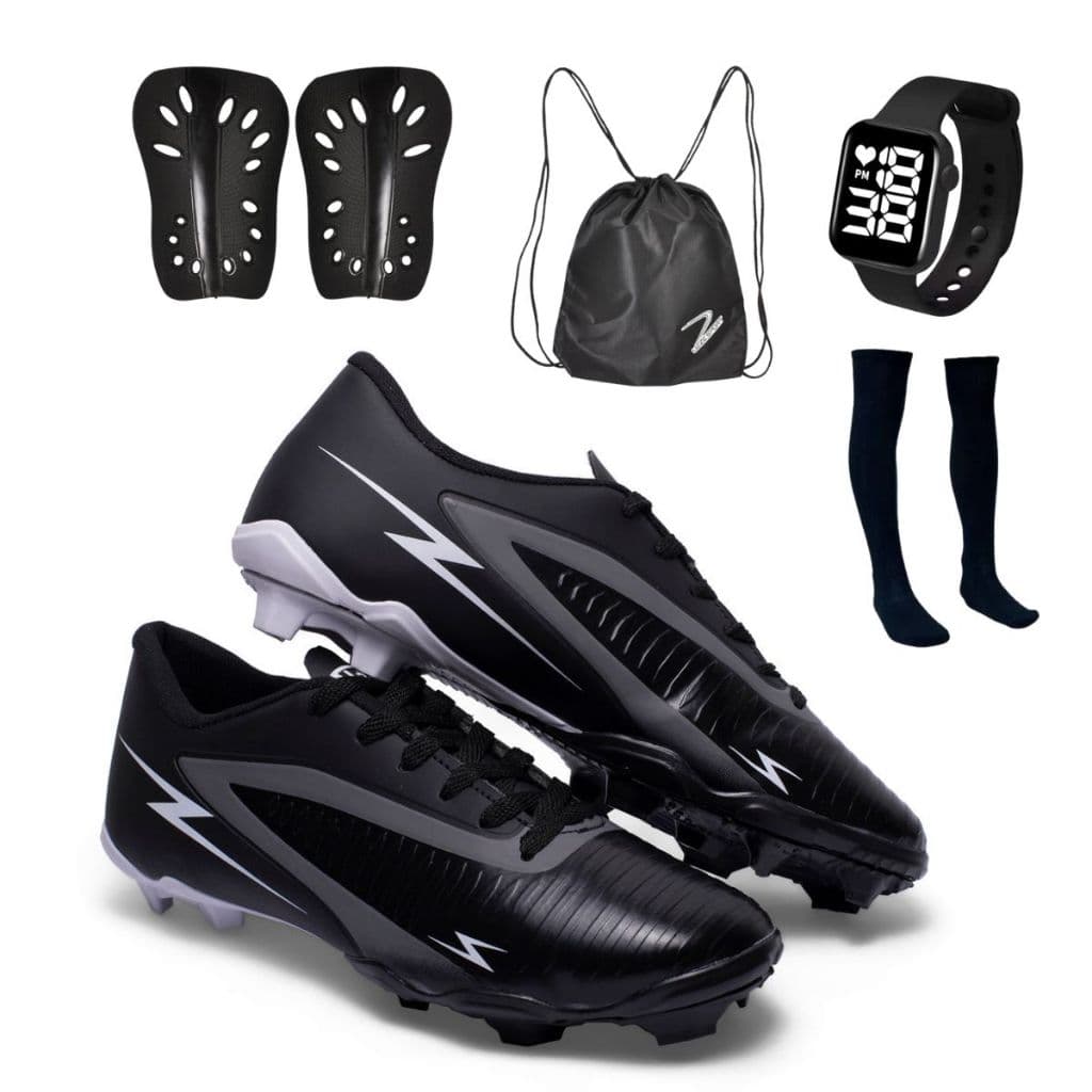 Chuteira Campo Striker Adulto Com Trava Original Uzze Sport Meião Mochila Caneleira Relógio