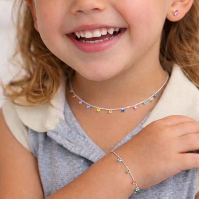 Conjunto Infantil Colar + Pulseira+ Brinco Prata 925 Feminino Infanto Juvenil  Delicado Presente Menina Joias