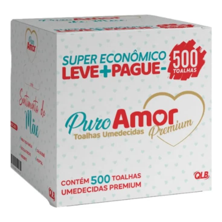Toalhas Umedecidas Puro Amor Premium Com 500 Toalhas