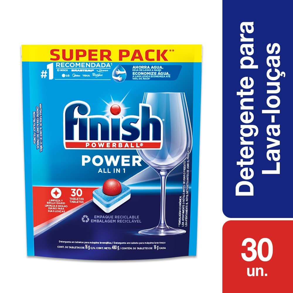 Finish Powerball Detergente com Secante 30 Tabletes - Para Lava-Louças. SUPER PACK