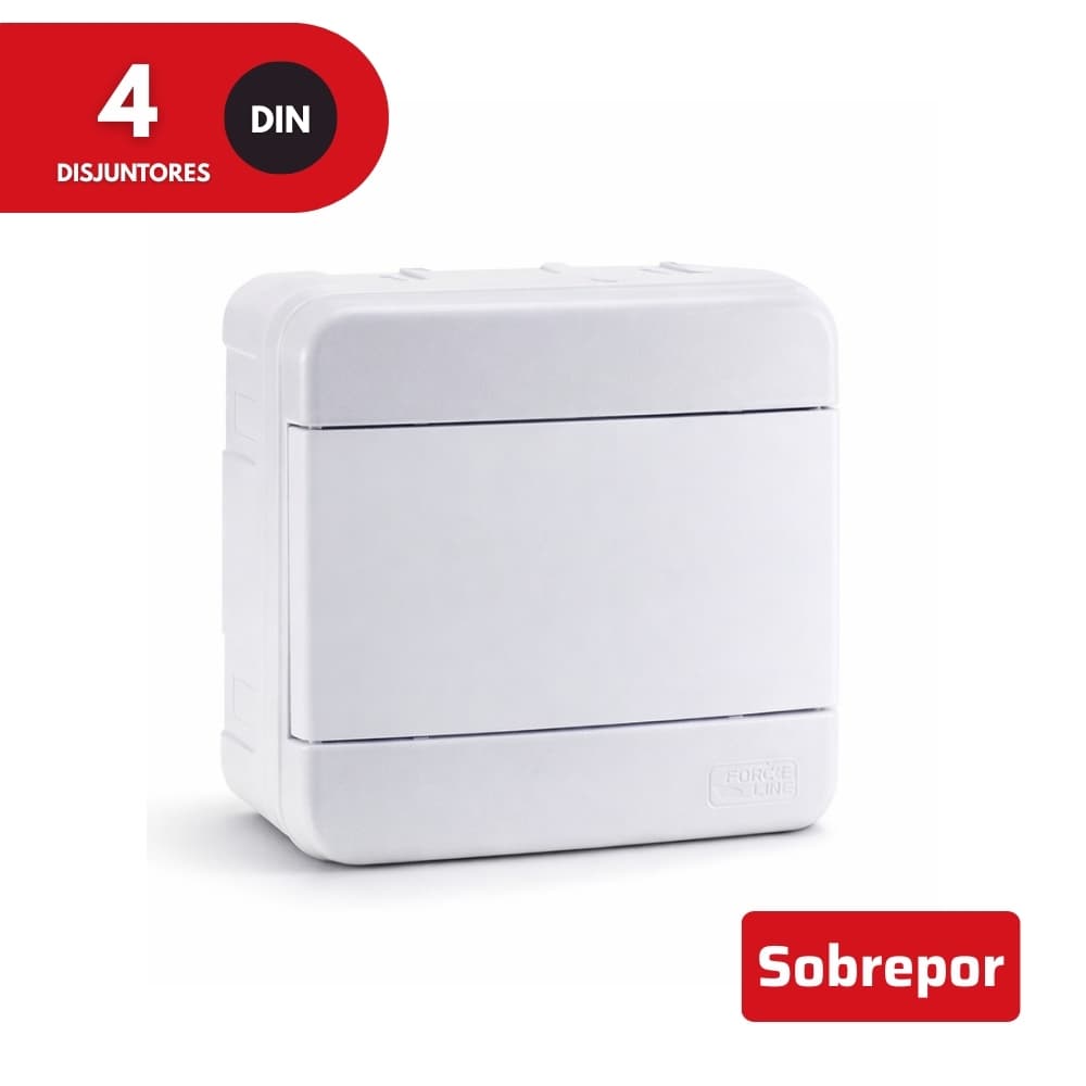 Quadro Distribuição 4 Disjuntores Din Branco Sobrepor Force Line