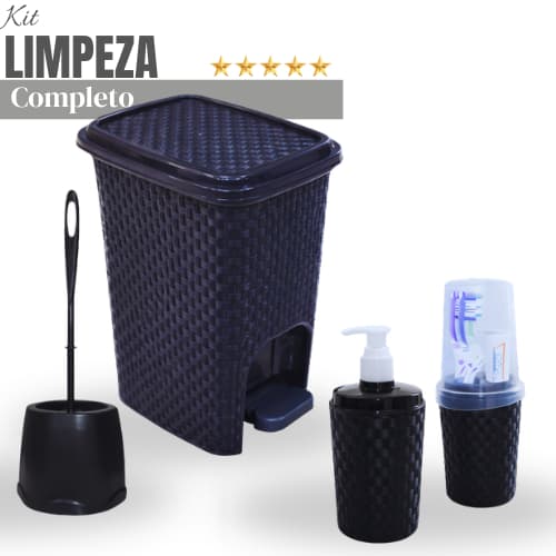 Lixeira Banheiro Kit Completo – 7L com Pedal + Escova + Porta Escova + Sabonete