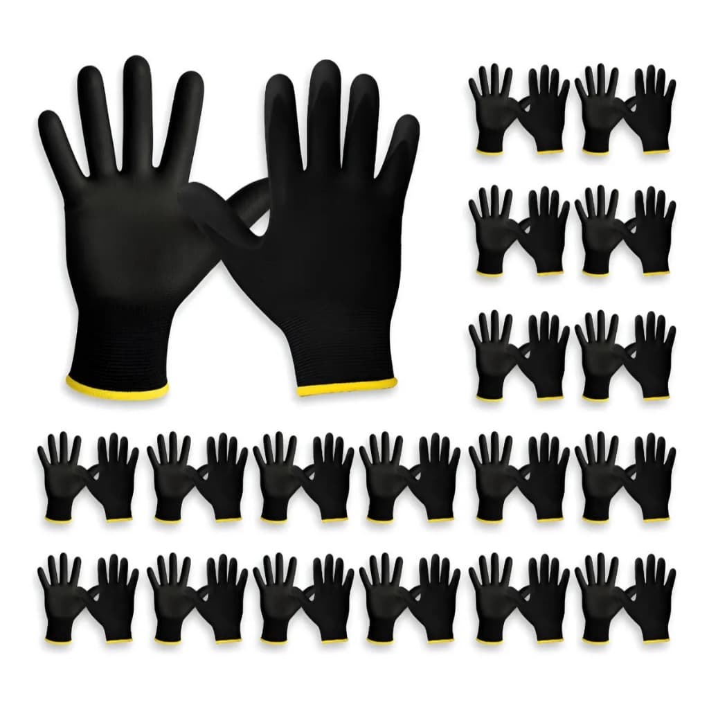 Luva PU Kit 24 pares Preta Luva Epi Segurança Multitato Mecânico Manutenção Serviços Gerais Antiestática