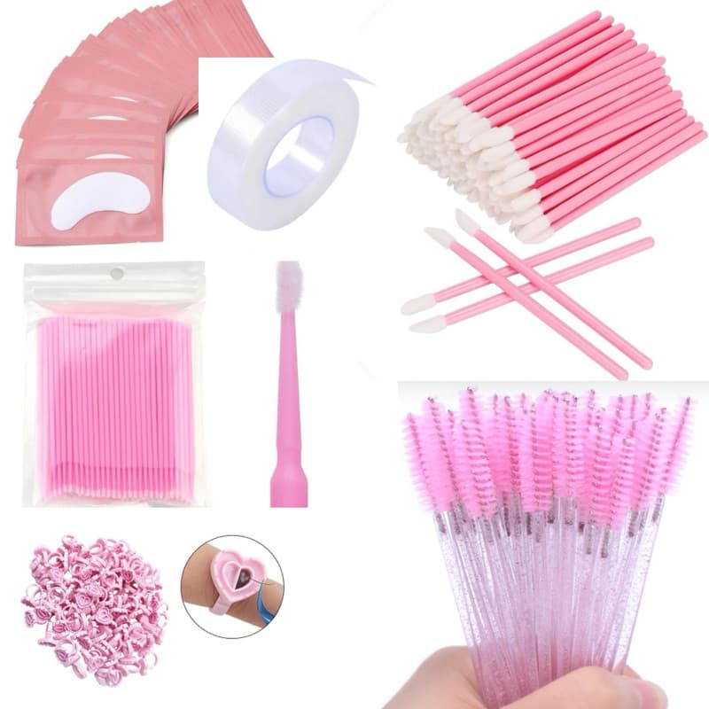 Kit Alongamento de Cílios 10Escovinhas + 10Microbrush +10 Aplicador +10 Anel +5 Pares Pad + 1 Fita