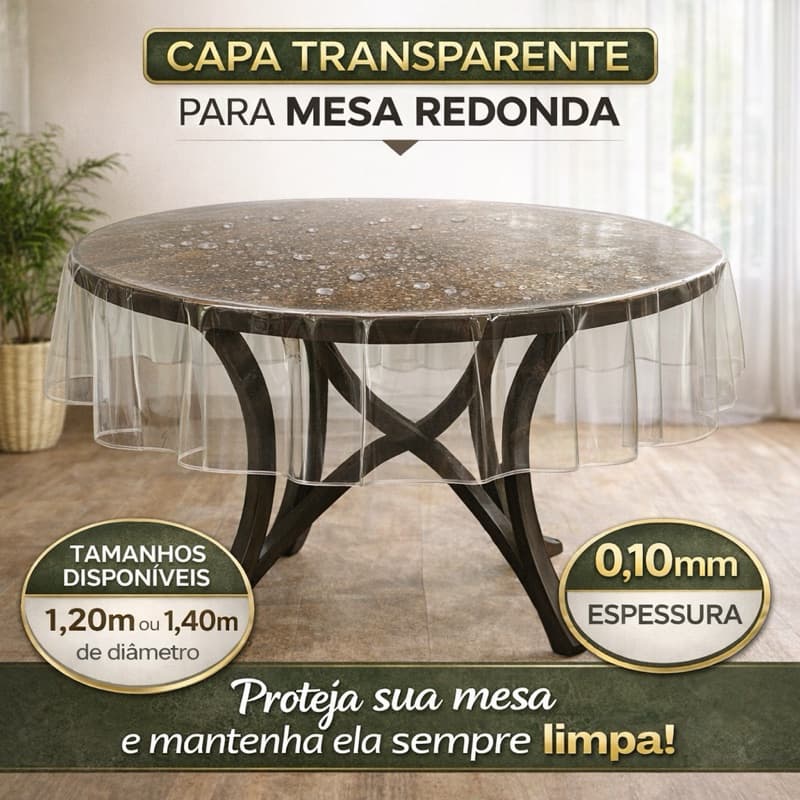 Toalha De Mesa Redonda Plástico Transparente 1,40m diamentro