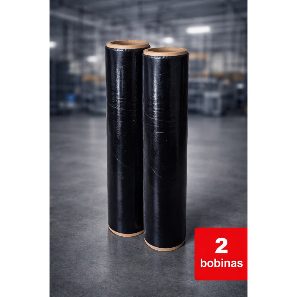 Kit 2x Rolos Filme Stretch Preto 500mm 20 micras – Bobina Plástica 100m Embalagem Drpack