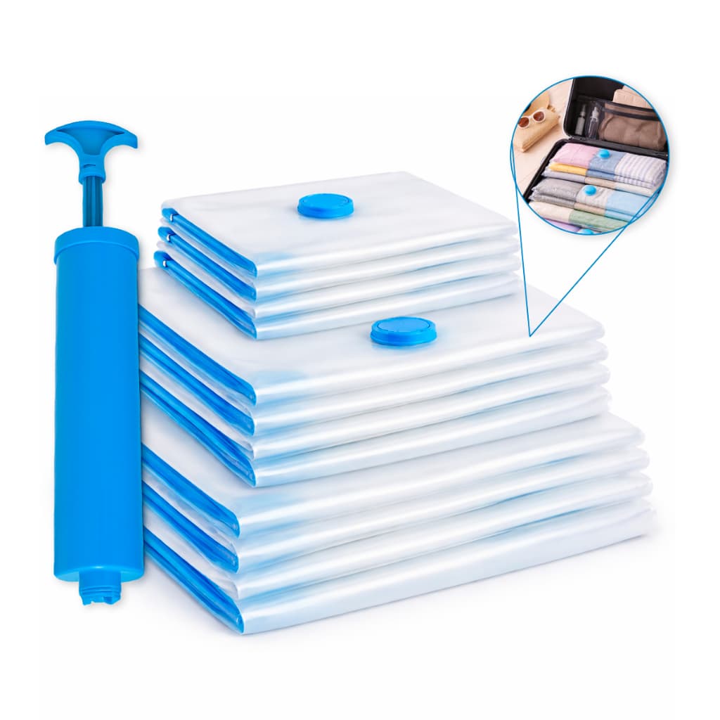 Kit 10 Sacos a Vácuo 50x70 + Bomba Manual Organização de Roupas Mala Viagem Guarda Roupas