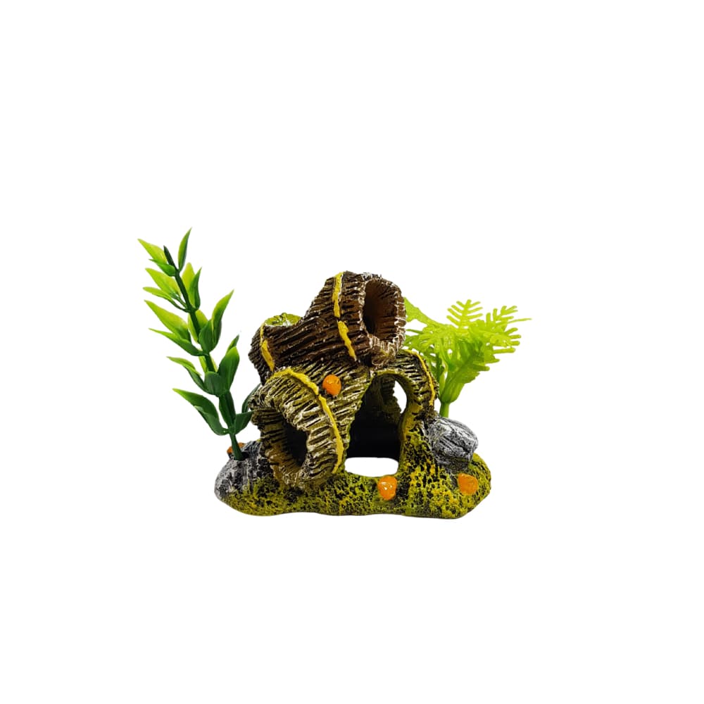 Enfeite Aquário Barril Duplo Toca do Betta Com Planta