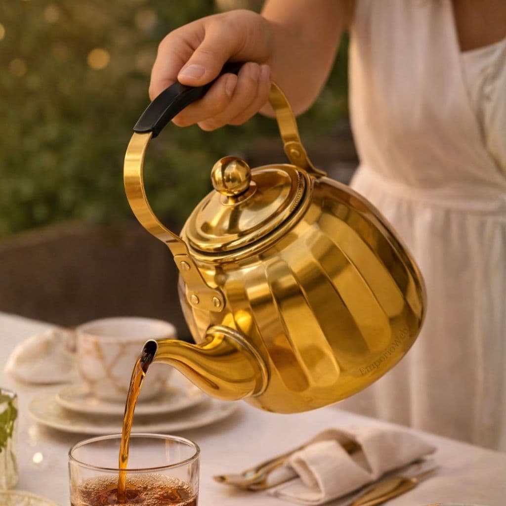 Bule Dourado Inox  Indução e Gás – Chaleira Elegante para Chá / Café, com Infusor 1L 1,5L 600ml