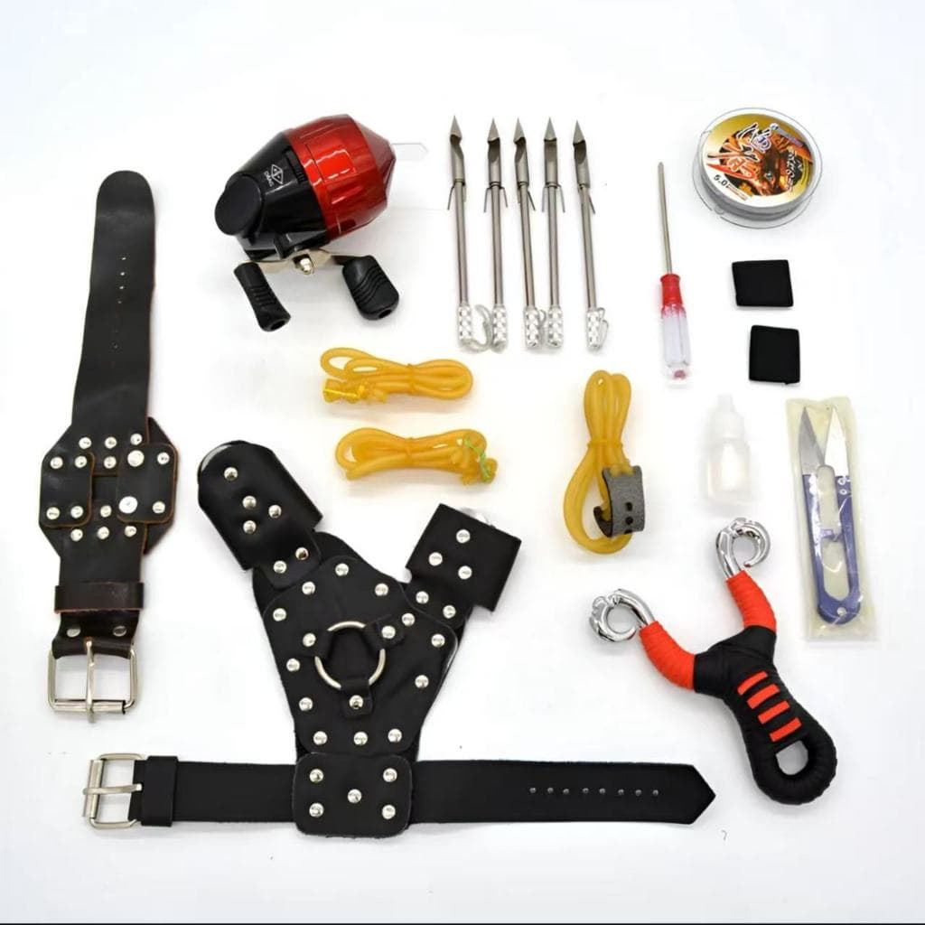 Kit Conjunto De Dardos De Pesca Multifuncionais Slingshot Preto E Vermelho