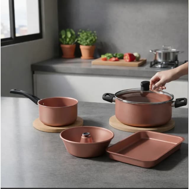 Jogo De Panelas 4 Peças Antiaderente Kit Caçarola Forma Formas E Fervedor