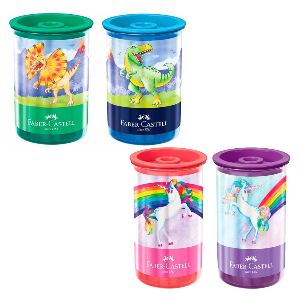 Apontador com Depósito Dinossauro ou Unicórnio 1 Furo Faber Castell - 1 Unidade - Escolha a Cor