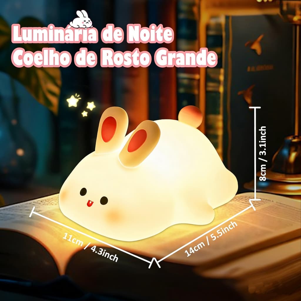 Big Face Rabbit Night Light - Luz Noturna de Silicone para Quarto de Bebê