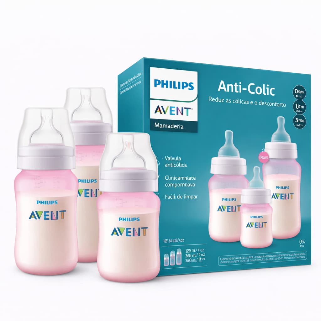 Kit 3 Mamadeiras Rosa Clássica Anticólica 125/260/330ml - PHILIPS AVENT