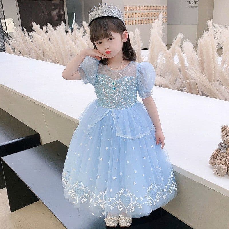 Vestido de Princesa Azul Gelo para Meninas - Vestido de Tule para Apresentações, Tema de Gelo, Nova Coleção