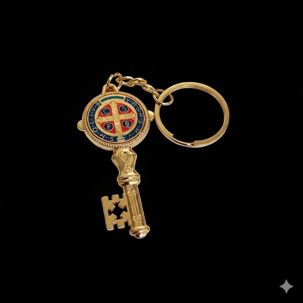 Chaveiro Chave São Bento Dourado para Carro Ou Casa