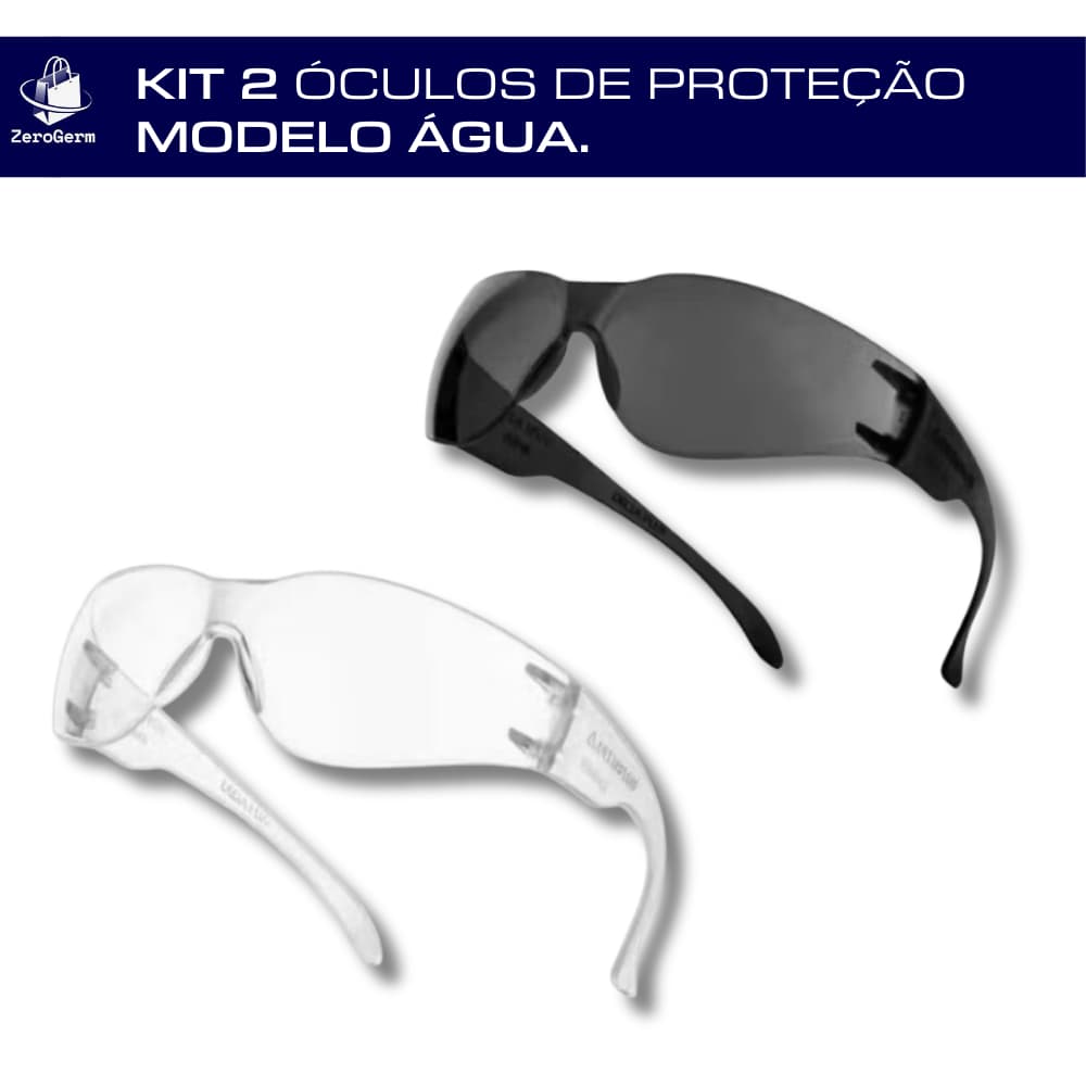 Kit c/2 Óculos de Proteção | Modelo Danny Água - Fumê e Transparente - EPI