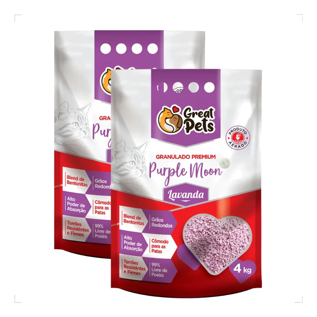 Kit 2 Areias Higiênicas Para Gatos Bentonita Premium Lavanda 4kg