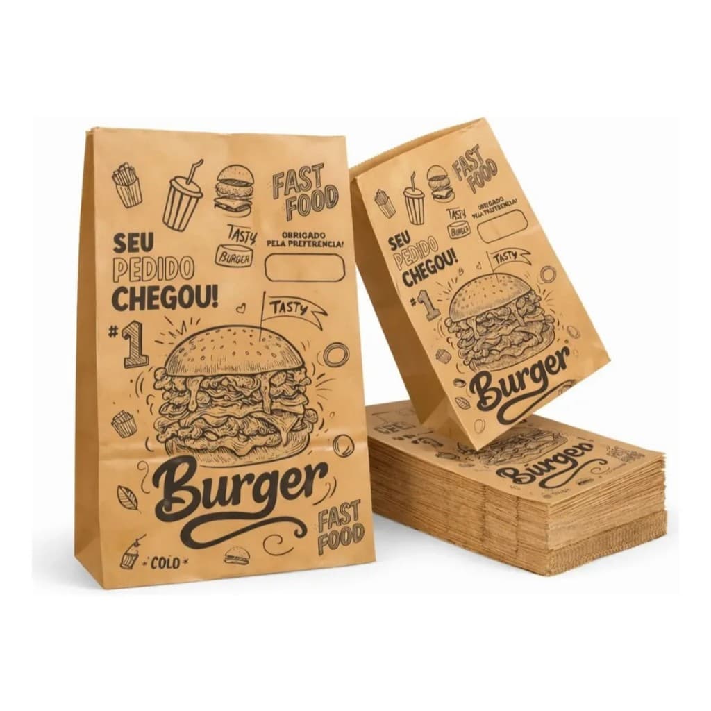 Saco Kraft Papel Delivery M 18x30x10 C/100 unidades Lanche