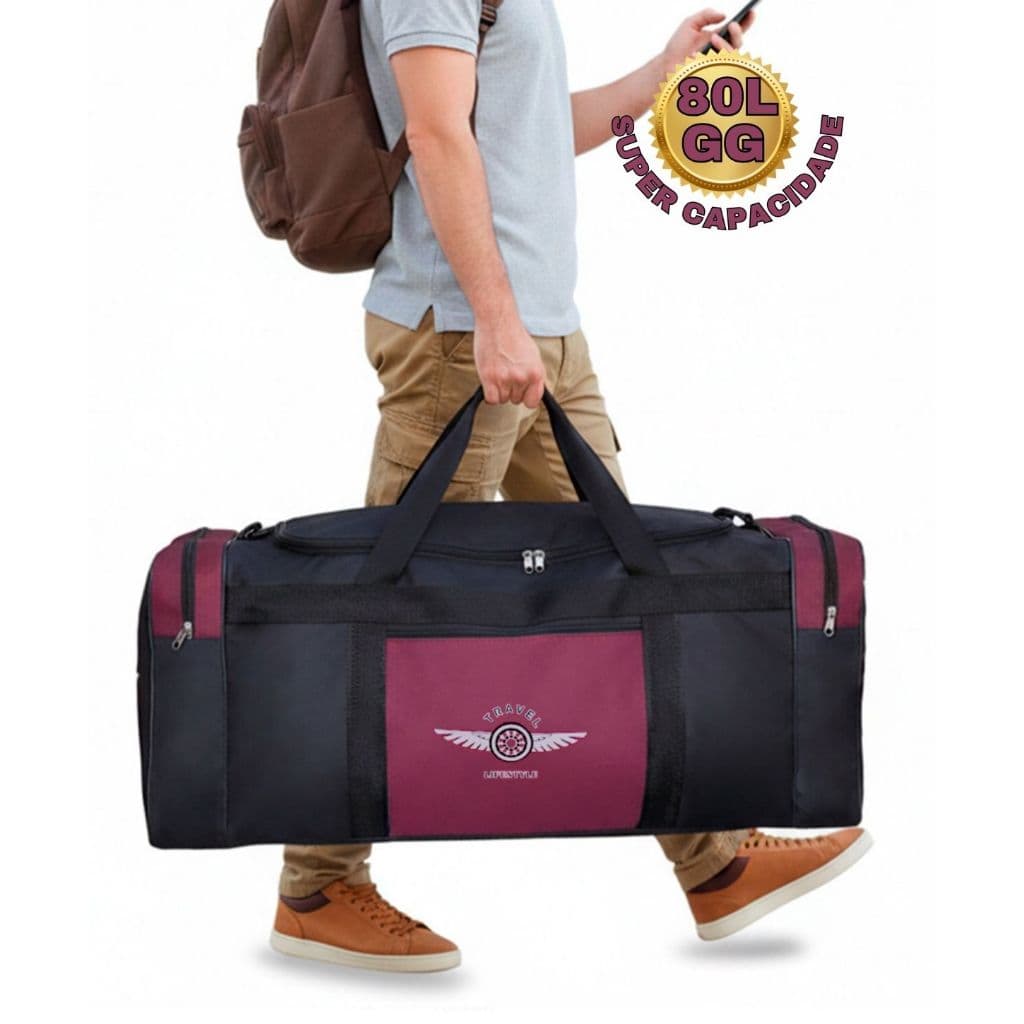 80L - Bolsa de Viagem Grande GG Leve Espaçosa e Impermeável Alça Reforçada