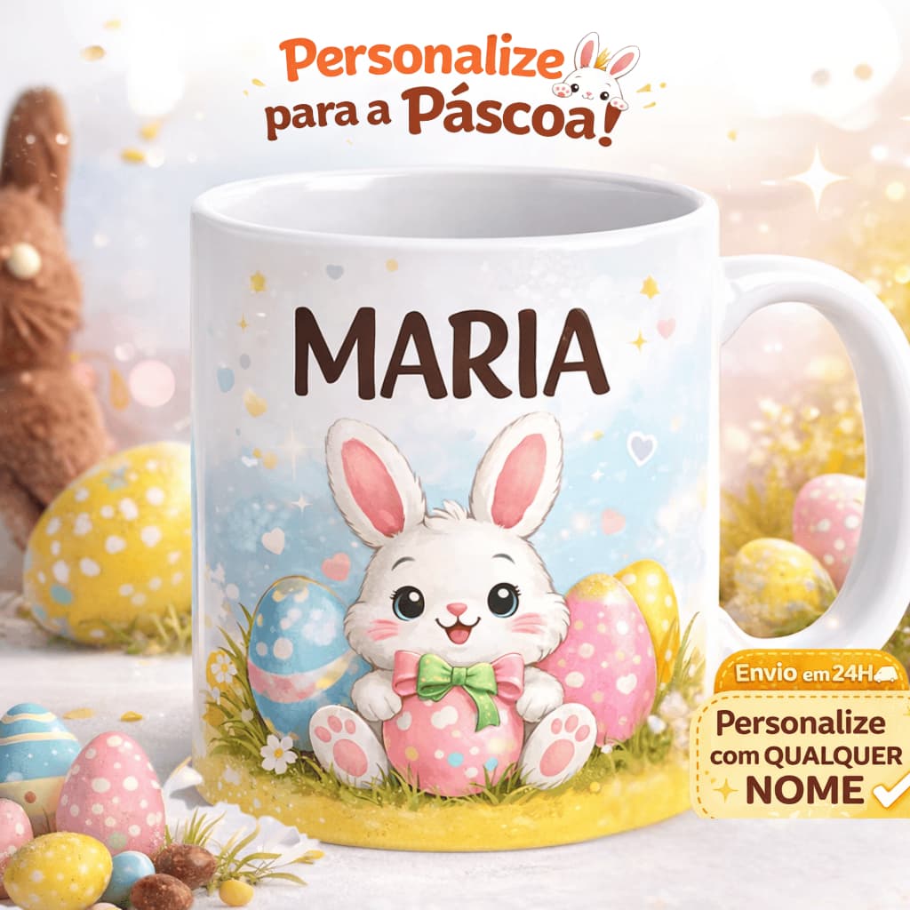 Caneca Páscoa Personalizada com Nome Presente Infantil e Adulto 325ml