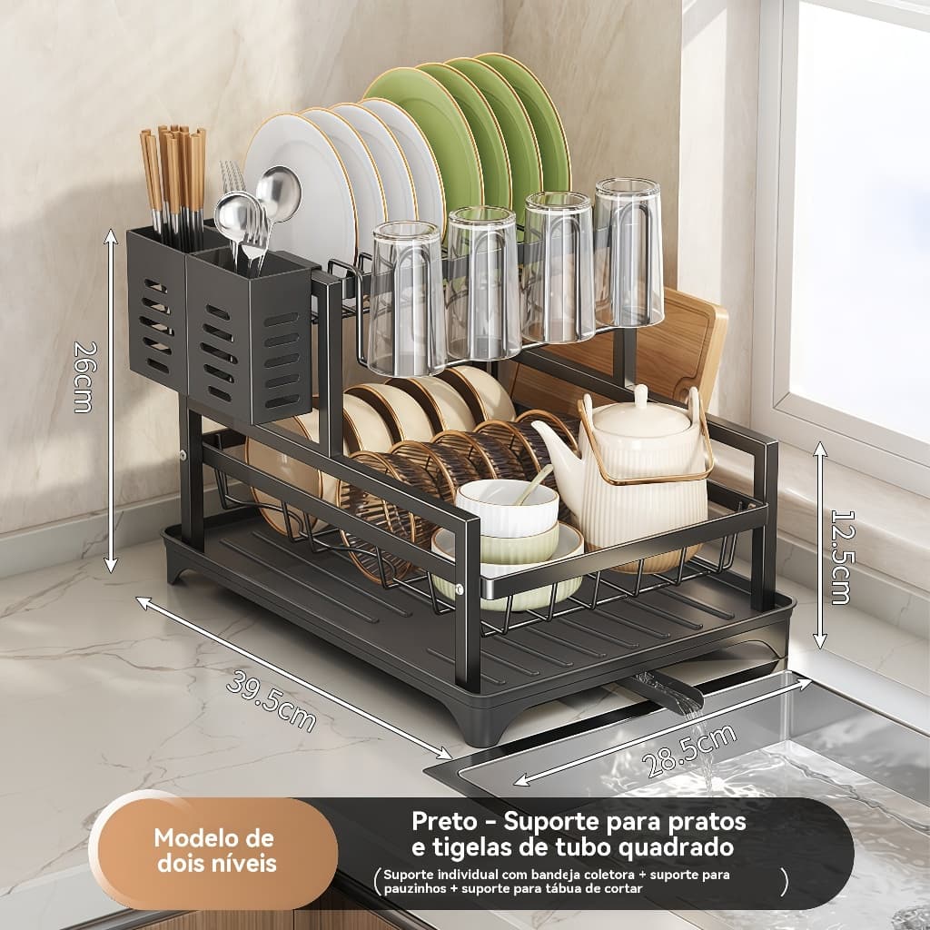 Escorredor de Louças Rack Aço Carbono Organizador Preto