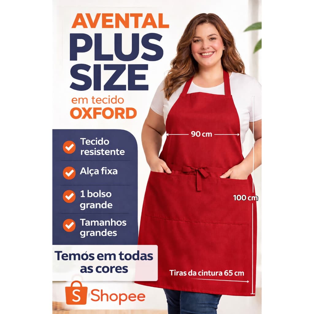 Avental Plus Size Oxford Bolso Grande | Profissional | Cozinha | Confeitaria | uniforme | churrasqueiro| pai | mãe | cor