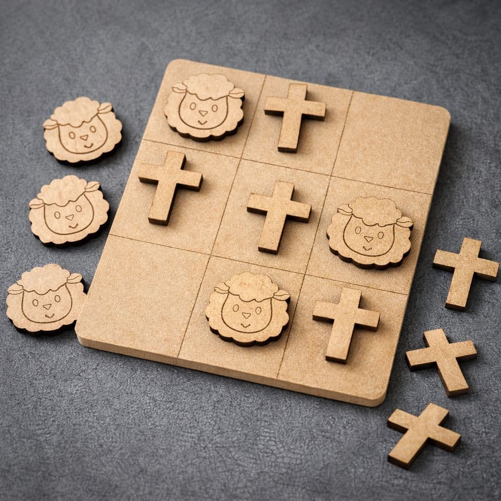 Kit Jogo Da Velha Educativo MDF Lembrancinha Infantil Ovelha Cruz Páscoa