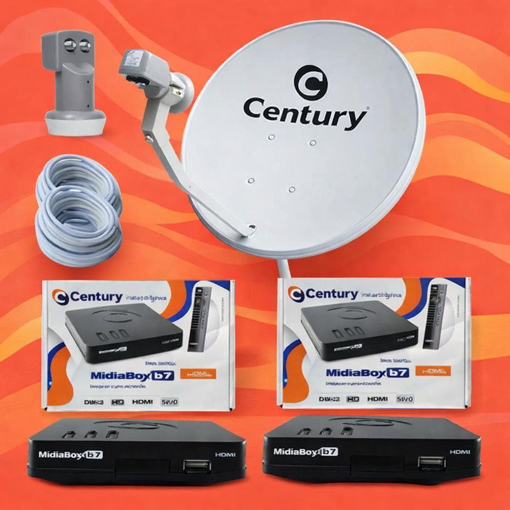 KIT Nova Parabólica + 2 receptor Century Full Hd + Lnbf + Cabo + Conectores.