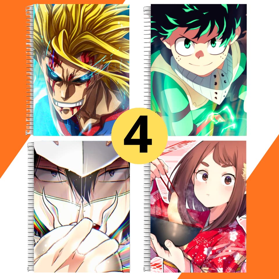 Kit 4 Adesivos Para Capa de Caderno Anime My Hero Academia Midorya Quarto Escolar Poster Excelente Qualidade